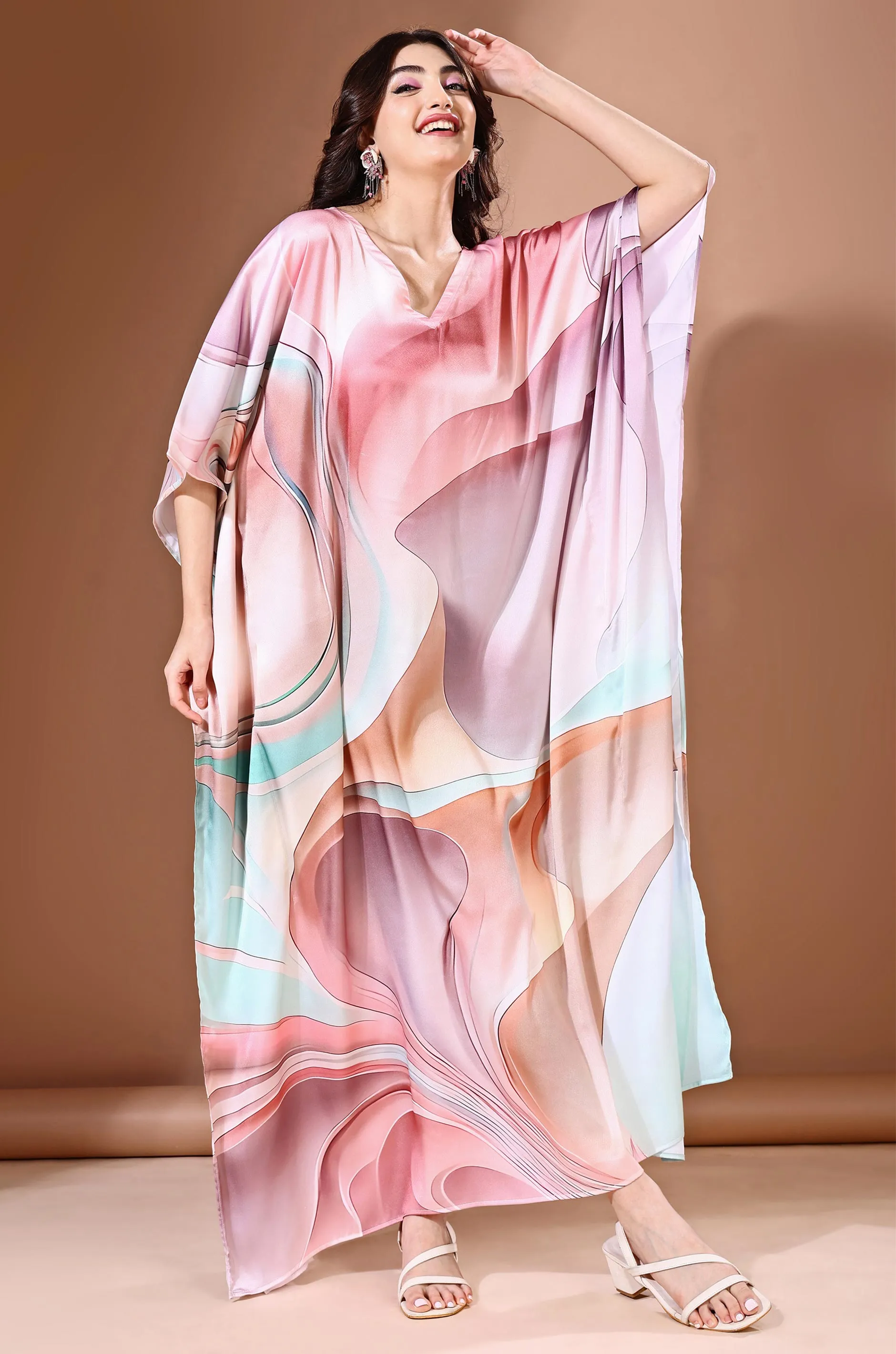 Dreamwave Soft Satin Kaftan with Digital Print