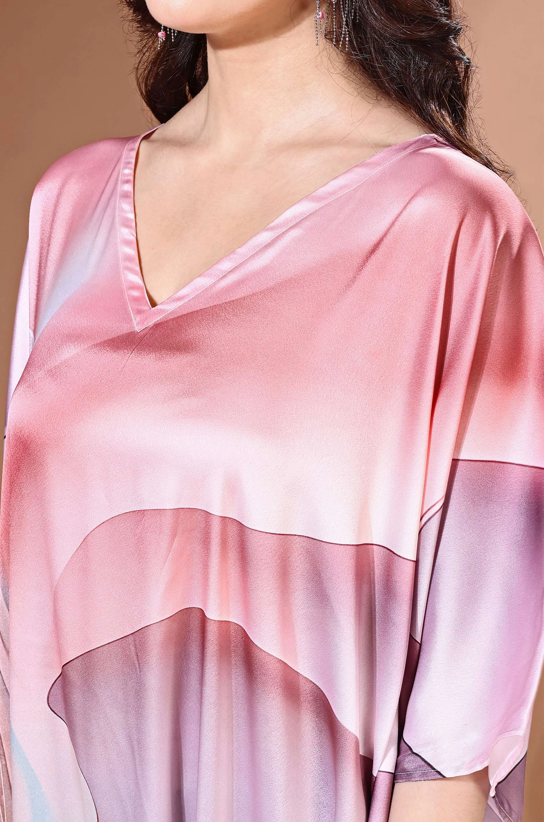 Dreamwave Soft Satin Kaftan with Digital Print