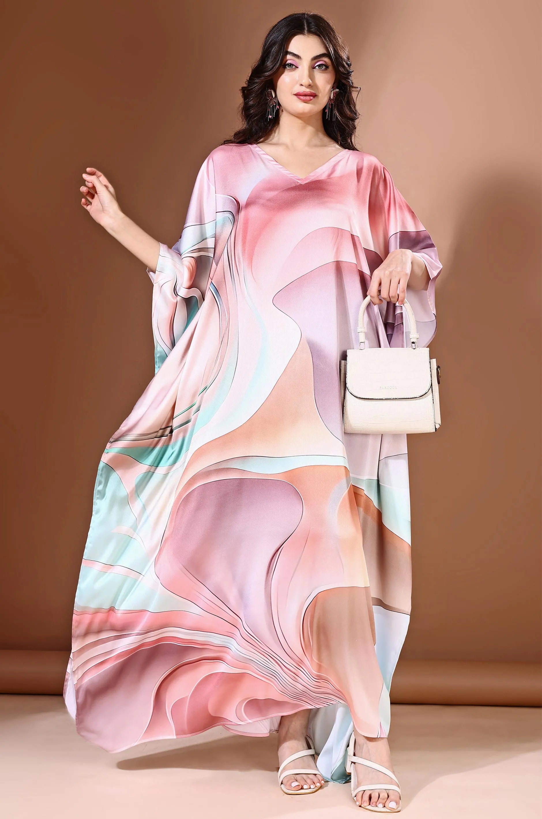Dreamwave Soft Satin Kaftan with Digital Print
