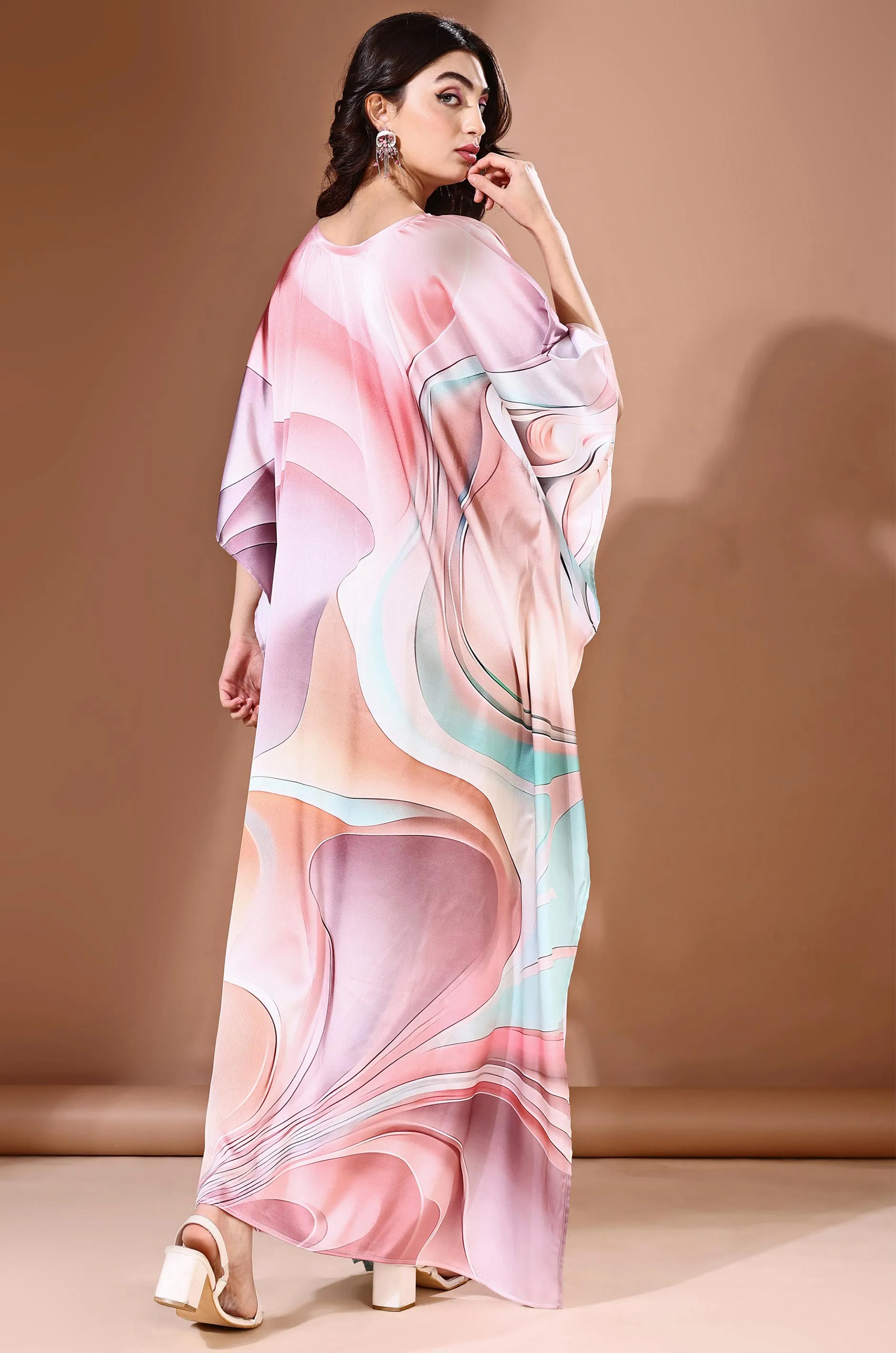 Dreamwave Soft Satin Kaftan with Digital Print