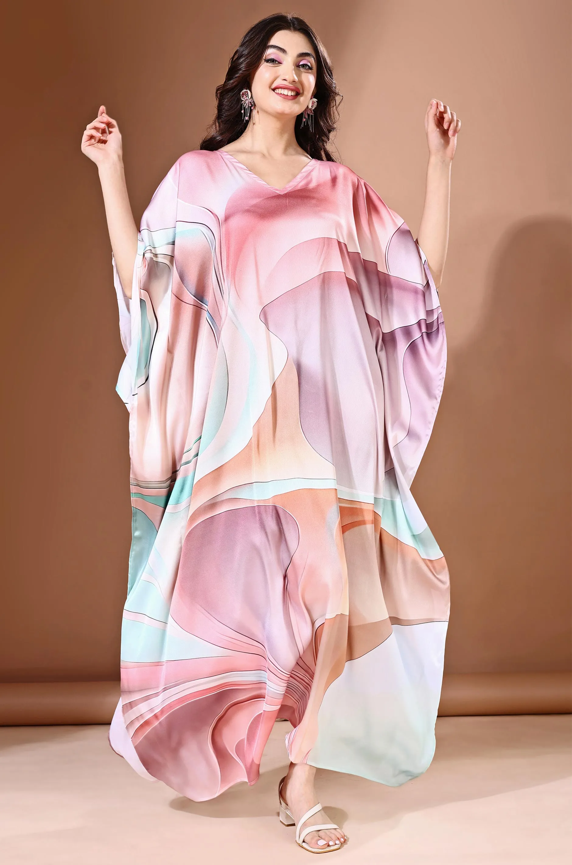 Dreamwave Soft Satin Kaftan with Digital Print