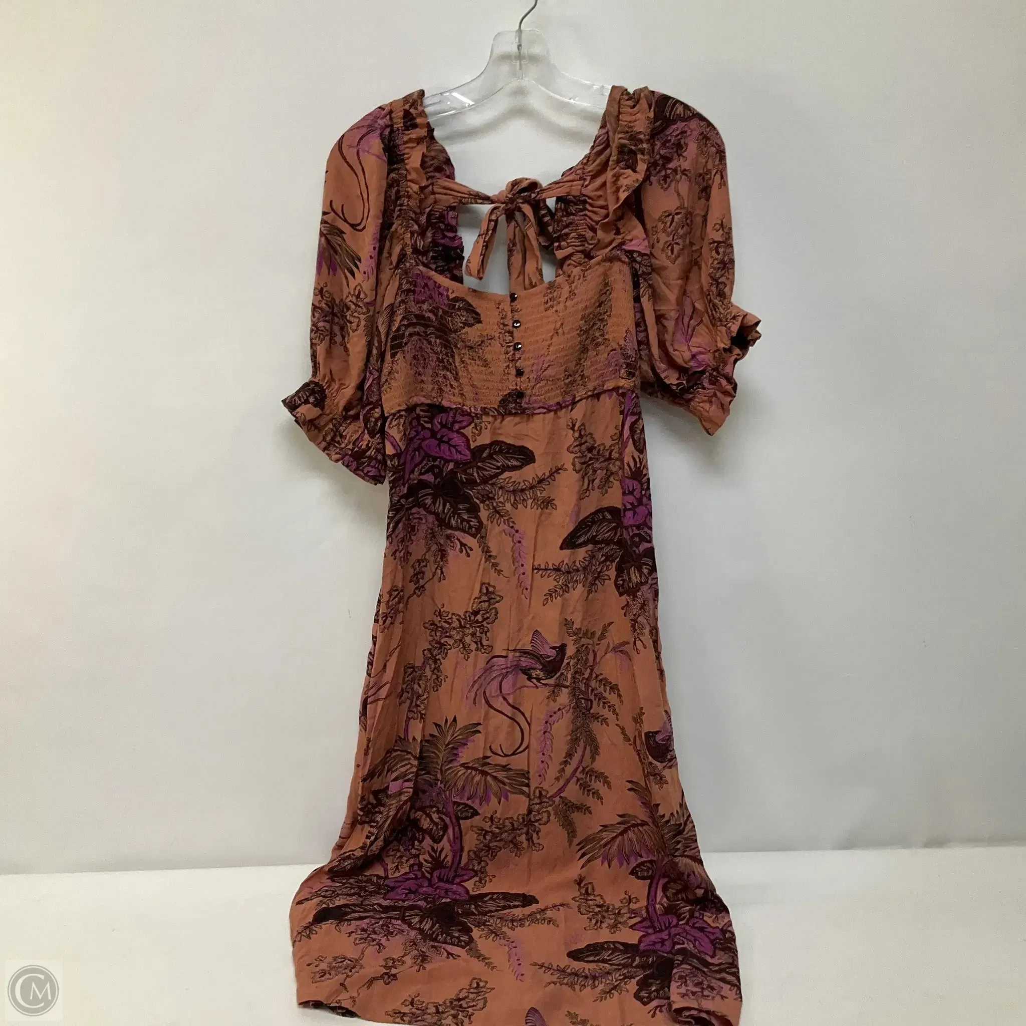 Dress Casual Midi By Anthropologie In Brown & Purple, Size: Xs