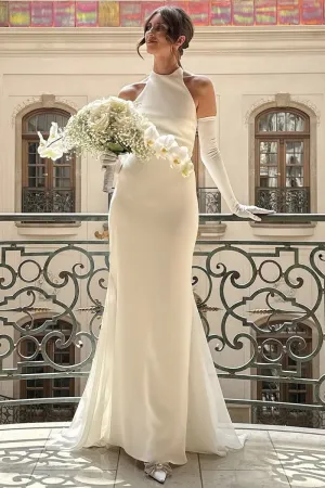 Elegant Column Wedding Dress Halter Neckline