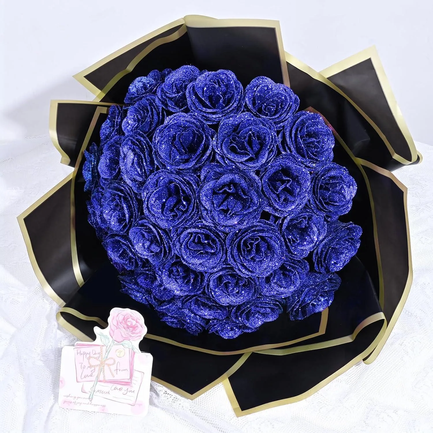 Elegant Glitter Rose Bouquet With Decorative Crown And Butterflies