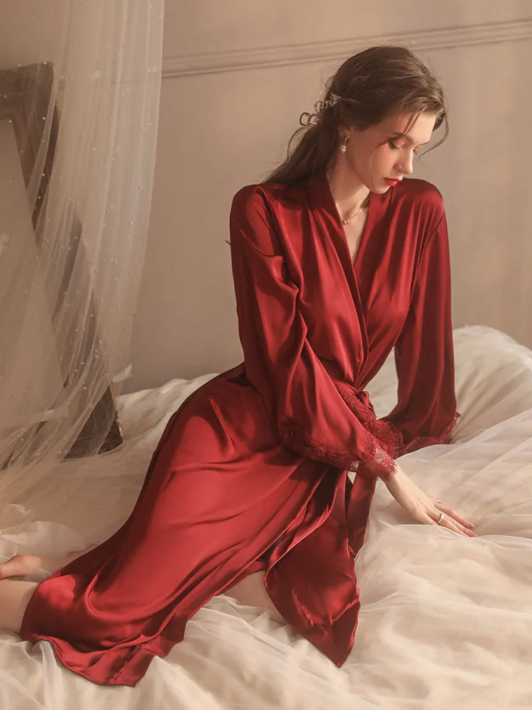 Elegant Lace-Trimmed Silk Robe