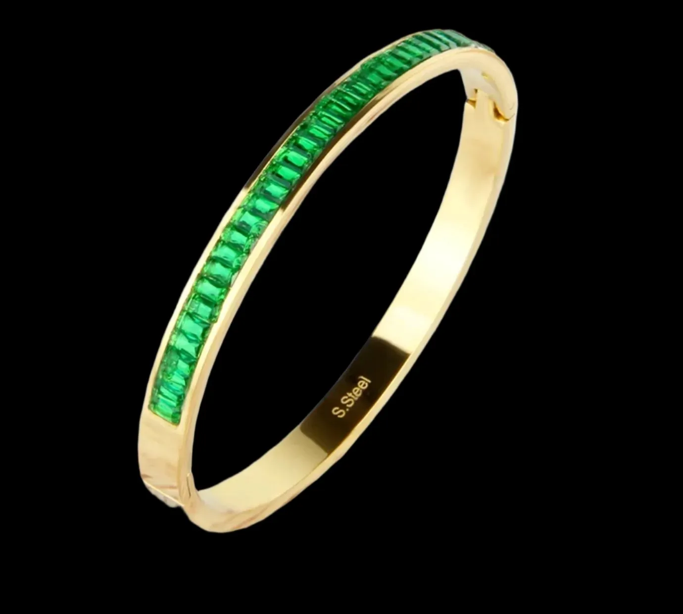 Emerald Colorful Fashion Jewelry Electroplated 18k Gold Plated Stainless Steel Bracelets Bangles