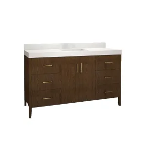 Encore 6 Drawers and 2 Door Bathroom Vanity with Quartz Sink - Floor Mount - 60" Wood/Brandy