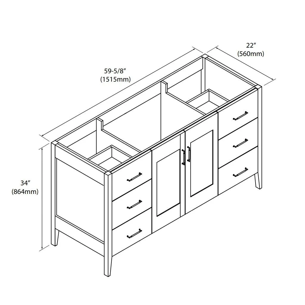 Encore 6 Drawers and 2 Door Bathroom Vanity with Quartz Sink - Floor Mount - 60" Wood/Brandy