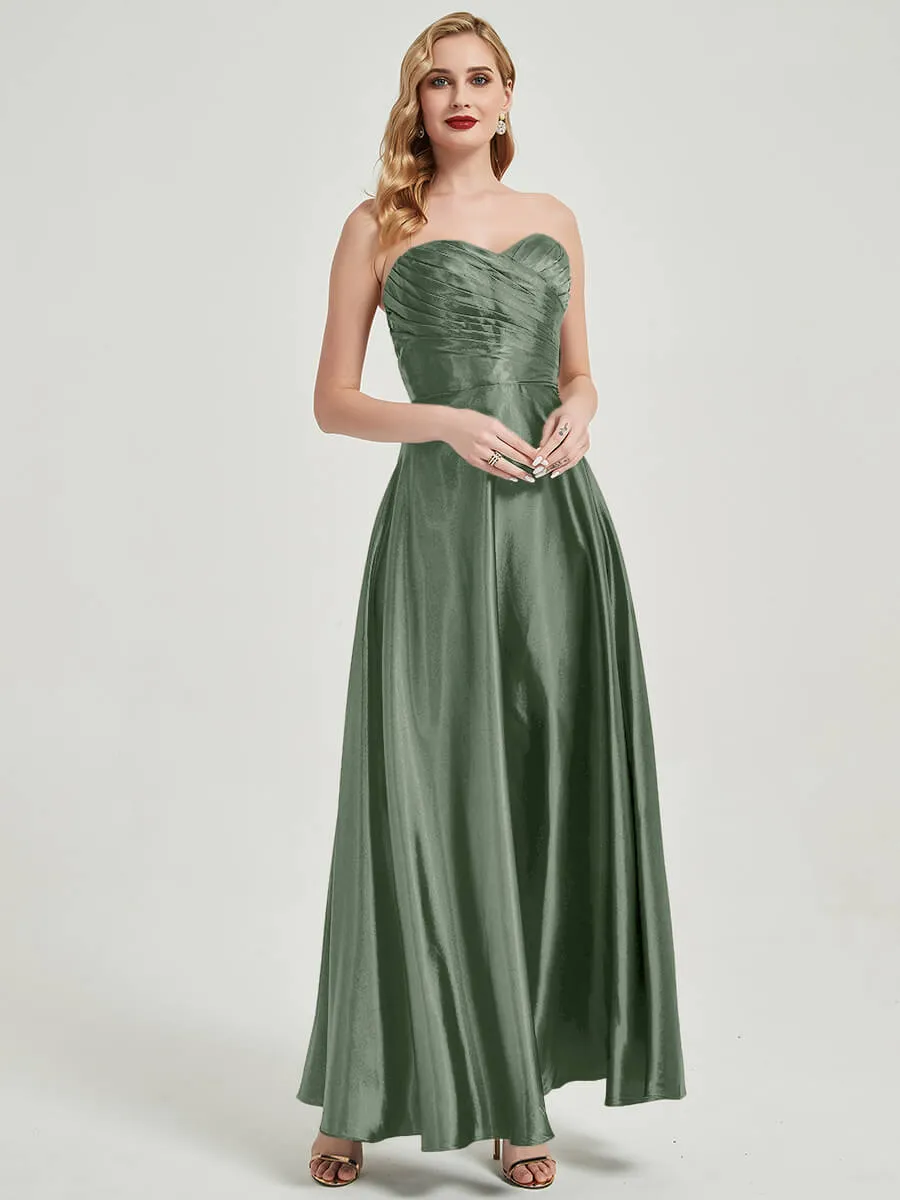Eucalyptus Satin Sweetheart Strapless Floor Length Pleated Bridesmaid Dress