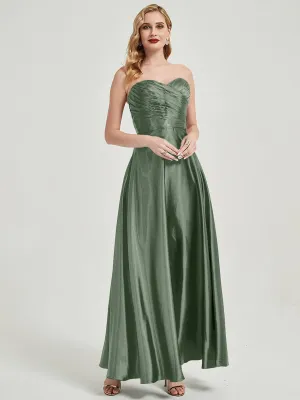 Eucalyptus Satin Sweetheart Strapless Floor Length Pleated Bridesmaid Dress