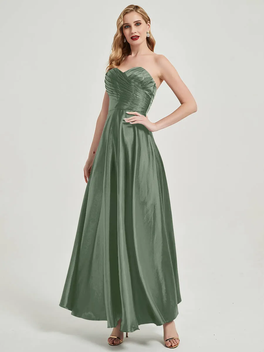 Eucalyptus Satin Sweetheart Strapless Floor Length Pleated Bridesmaid Dress