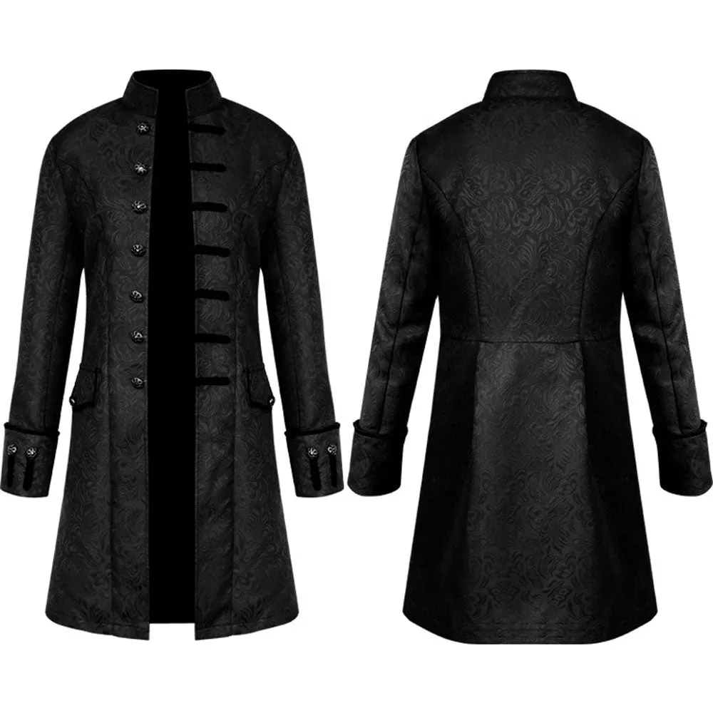 Fashion Solid Color Stand Collar Coat Steampunk Retro Men's Uniform