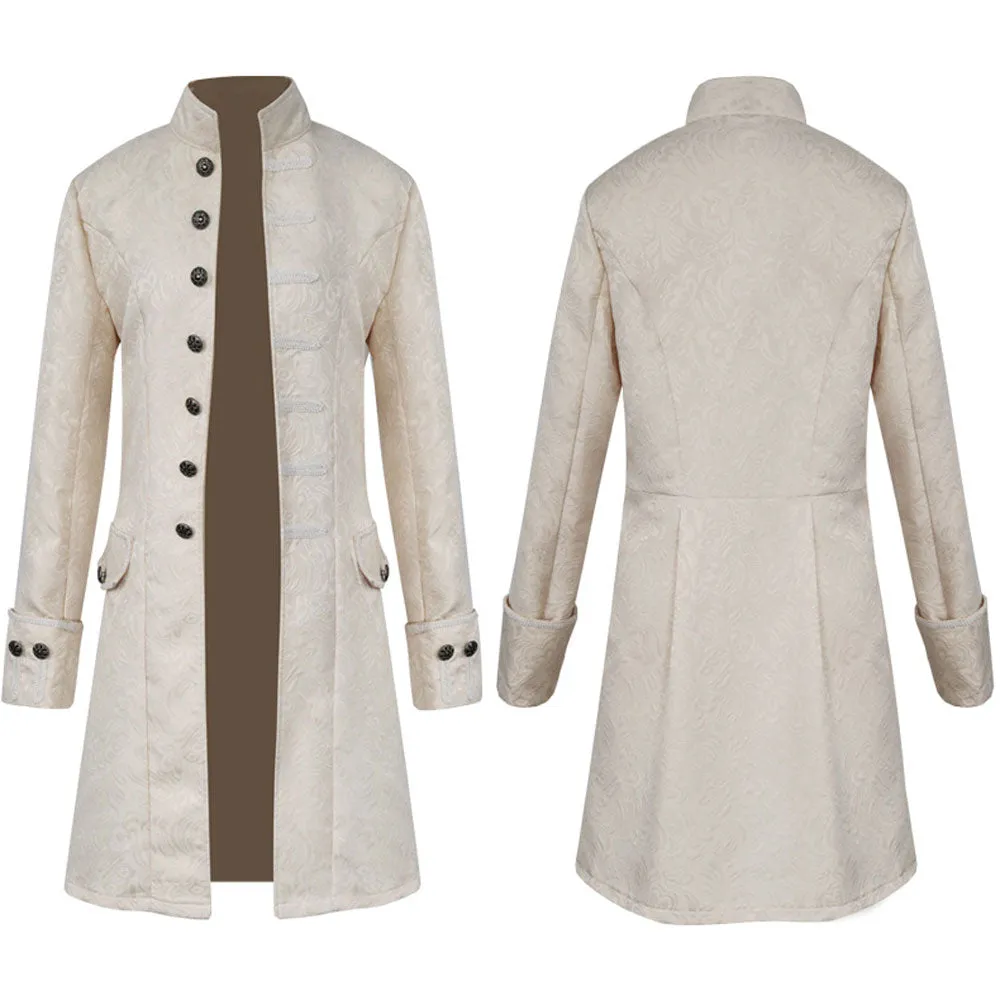 Fashion Solid Color Stand Collar Coat Steampunk Retro Men's Uniform