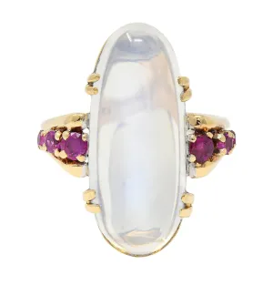 Felger Retro Moonstone Ruby 14 Karat Yellow Gold Vintage Dinner Ring