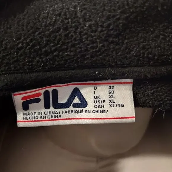 FILA Retro 80's Black Neon Colors White Fleece Quarter Zip Pullover Ski Sweater