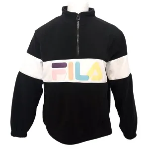 FILA Retro 80's Black Neon Colors White Fleece Quarter Zip Pullover Ski Sweater
