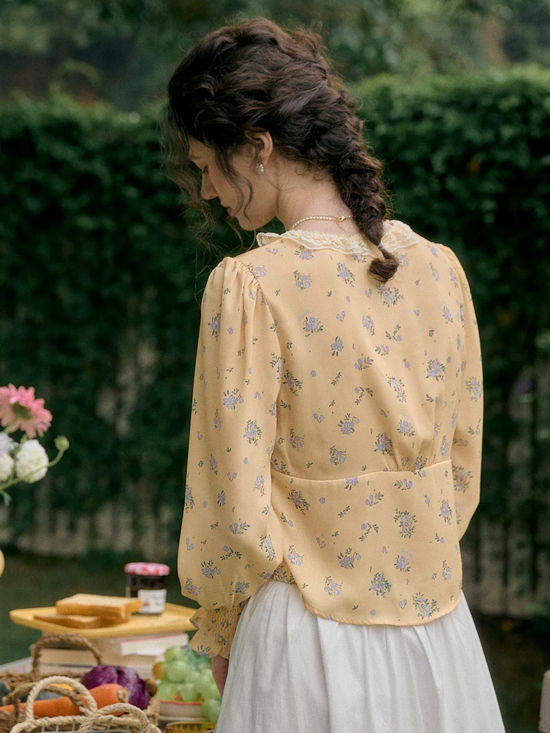 【Final Sale】Laurel V-Neck Floral Blouse - Yellow