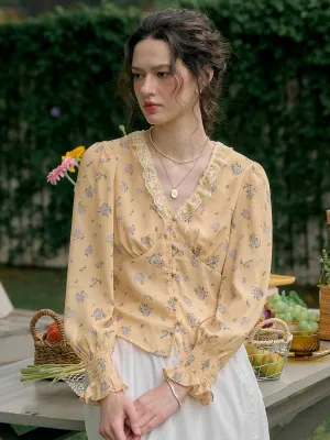 【Final Sale】Laurel V-Neck Floral Blouse - Yellow