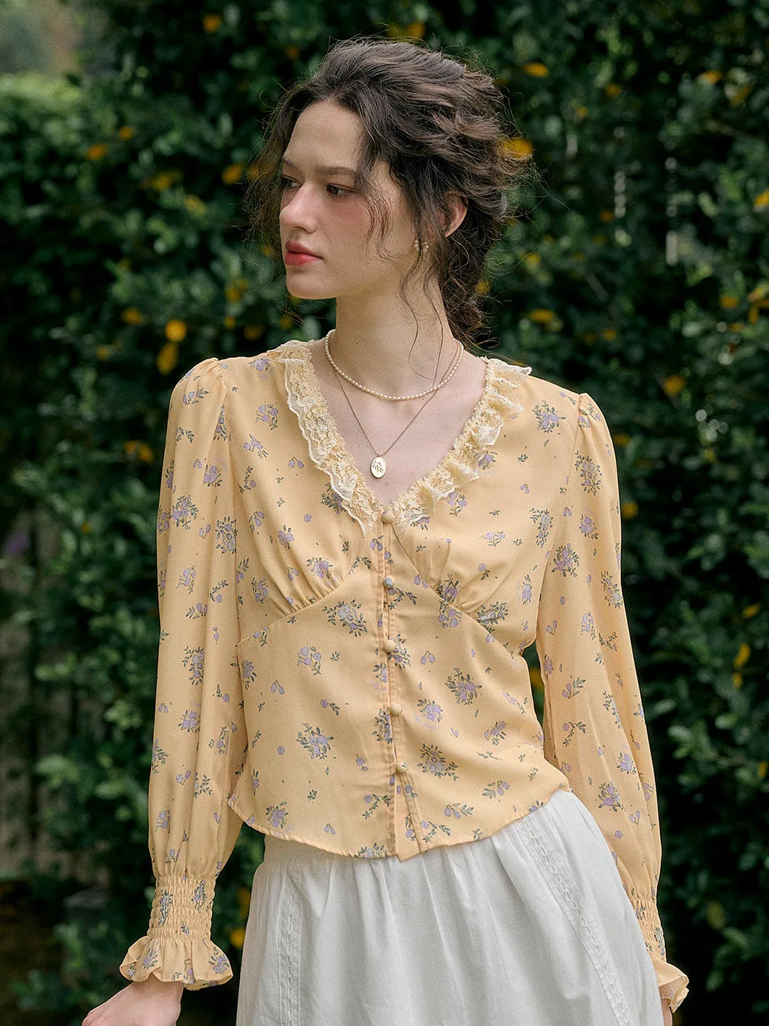【Final Sale】Laurel V-Neck Floral Blouse - Yellow