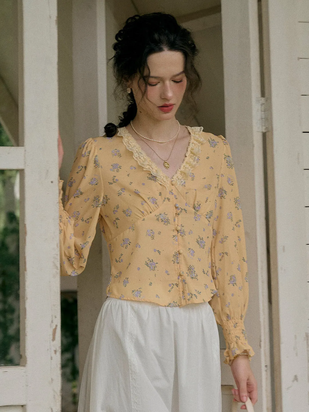 【Final Sale】Laurel V-Neck Floral Blouse - Yellow