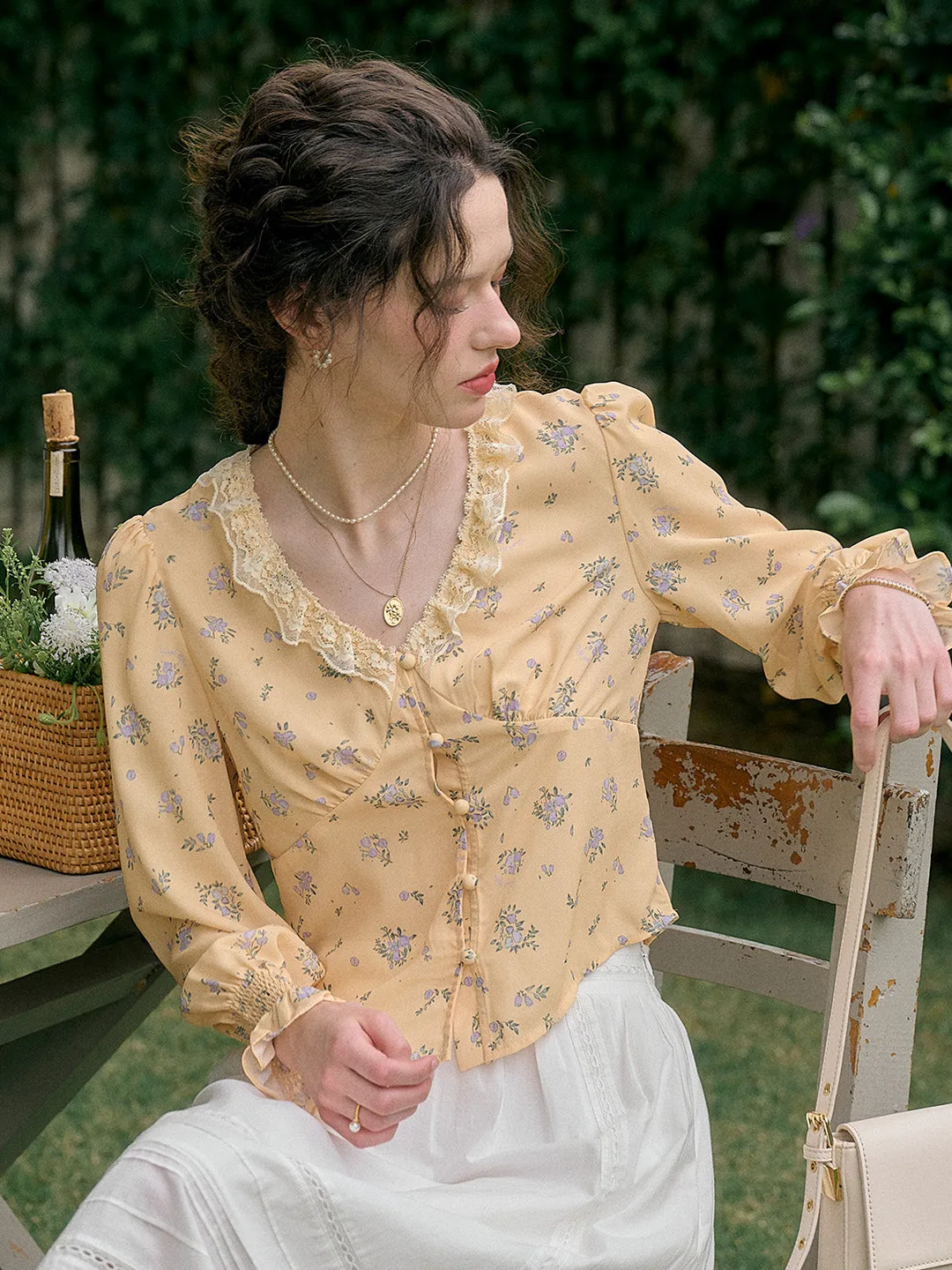 【Final Sale】Laurel V-Neck Floral Blouse - Yellow