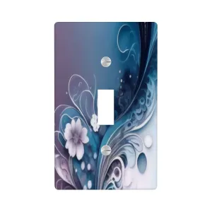 Floral Art Switch Plate Cover, Blue Abstract Art with Art Nouveau Flourishes, Two Sizes