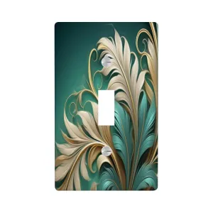 Floral Art Switch Plate Cover, Feathery Green and Gold Fern Leaves, Art Nouveau Decor