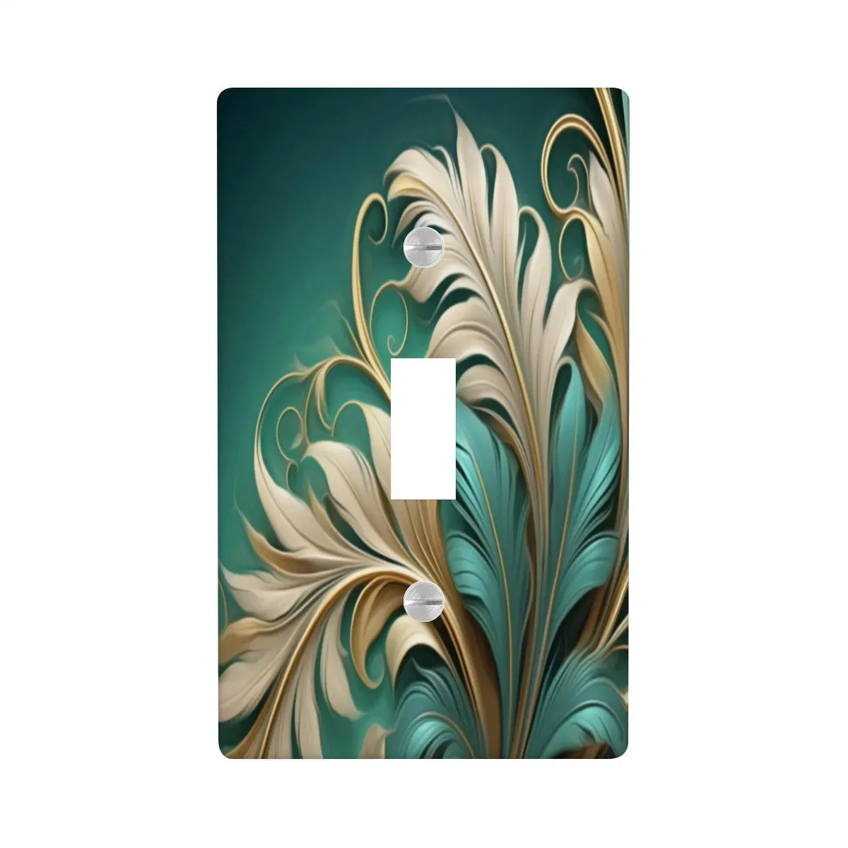 Floral Art Switch Plate Cover, Feathery Green and Gold Fern Leaves, Art Nouveau Decor
