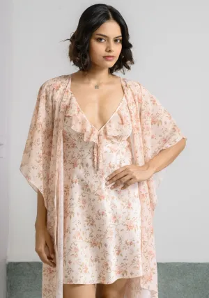 Floral Bloom – Satin Nighty Set with Drape