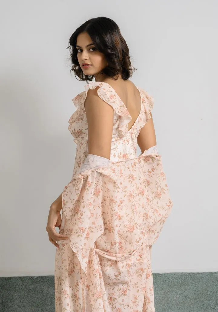 Floral Bloom – Satin Nighty Set with Drape