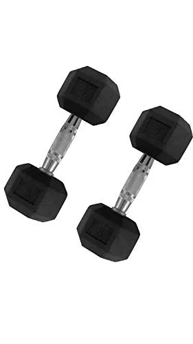 FratiiSingh Rubber Hex Dumbbells for Unisex {Boxed in Pair} Choose of 2.5 Kg, 5 Kg, 7.5 Kg, 10 Kg, 12.5 Kg, 15 Kg for Exercise, Fitness and Weights (5) (Black)