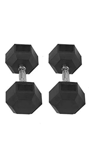 FratiiSingh Rubber Hex Dumbbells for Unisex {Boxed in Pair} Choose of 2.5 Kg, 5 Kg, 7.5 Kg, 10 Kg, 12.5 Kg, 15 Kg for Exercise, Fitness and Weights (5) (Black)