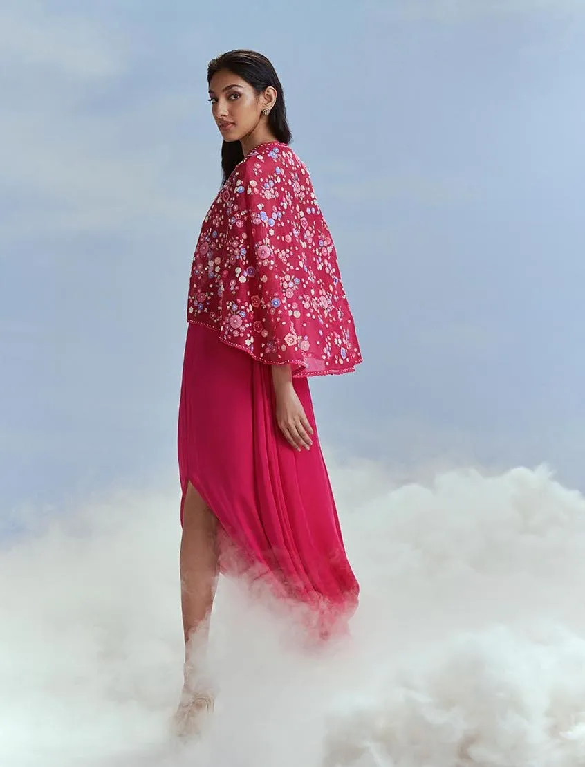 Fuchsia pink izmir cape and draped skirt