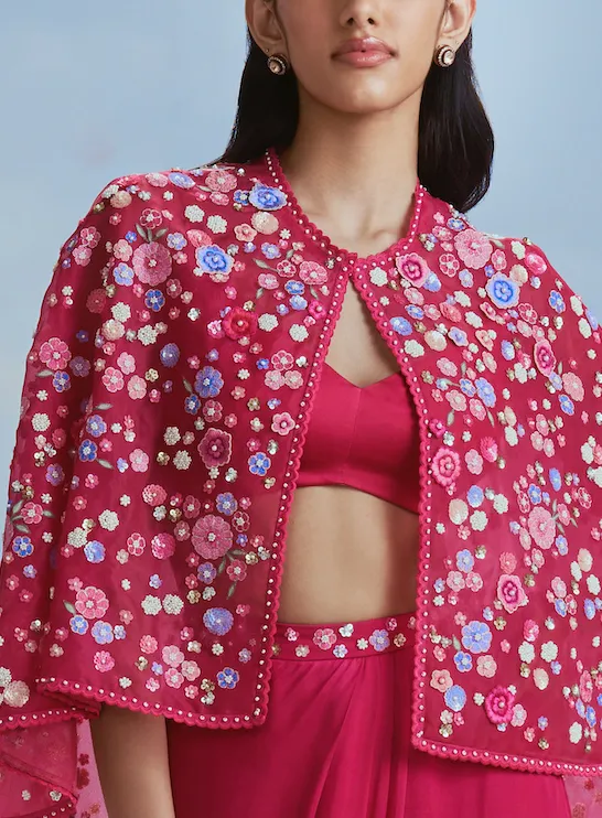 Fuchsia pink izmir cape and draped skirt
