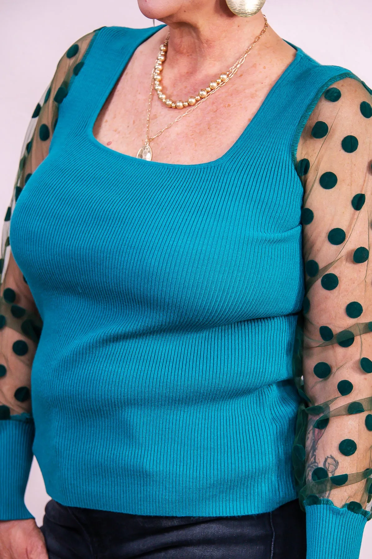 Fun & Sophisticated Teal Polka Dot Top - T9106TE
