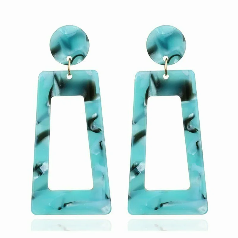 Geometric Retro Blue Acetate Earrings