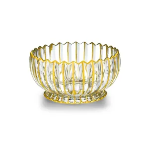 Gifts Plaza (D) Glass Fruit Bowl Gold and Clear Fluted Bowl Centerpiece (Small)