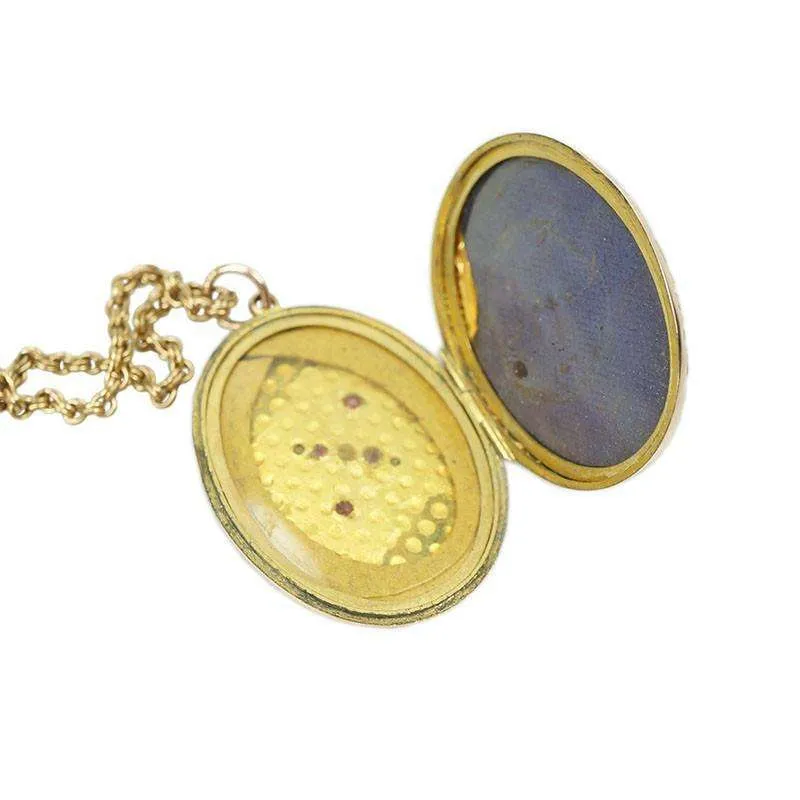 Graceful Gem Set Vintage Gold Locket on a Long Chain