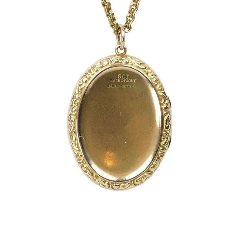 Graceful Gem Set Vintage Gold Locket on a Long Chain
