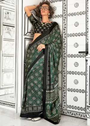 Graceful Green Satin Crepe Printed Saree