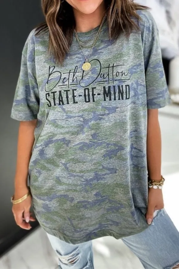Green Cotton Camouflage Printing T-shirts