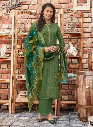 Green Embroidered Straight Pant Style Suit