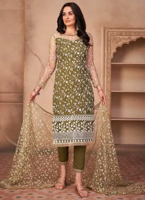 Green Heavy Embroidered Pant Style Suit