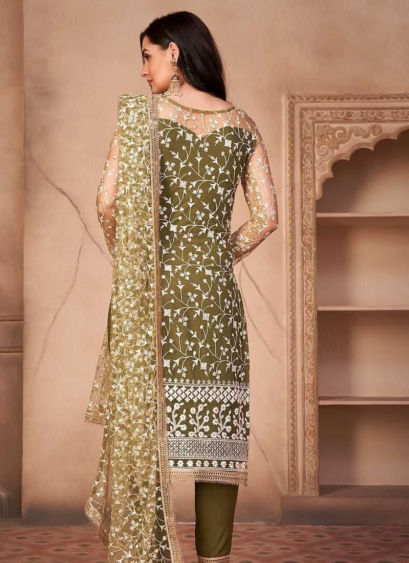Green Heavy Embroidered Pant Style Suit