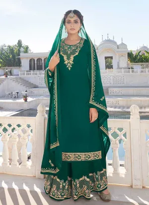 Green Heavy Embroidered Sharara Style Suit