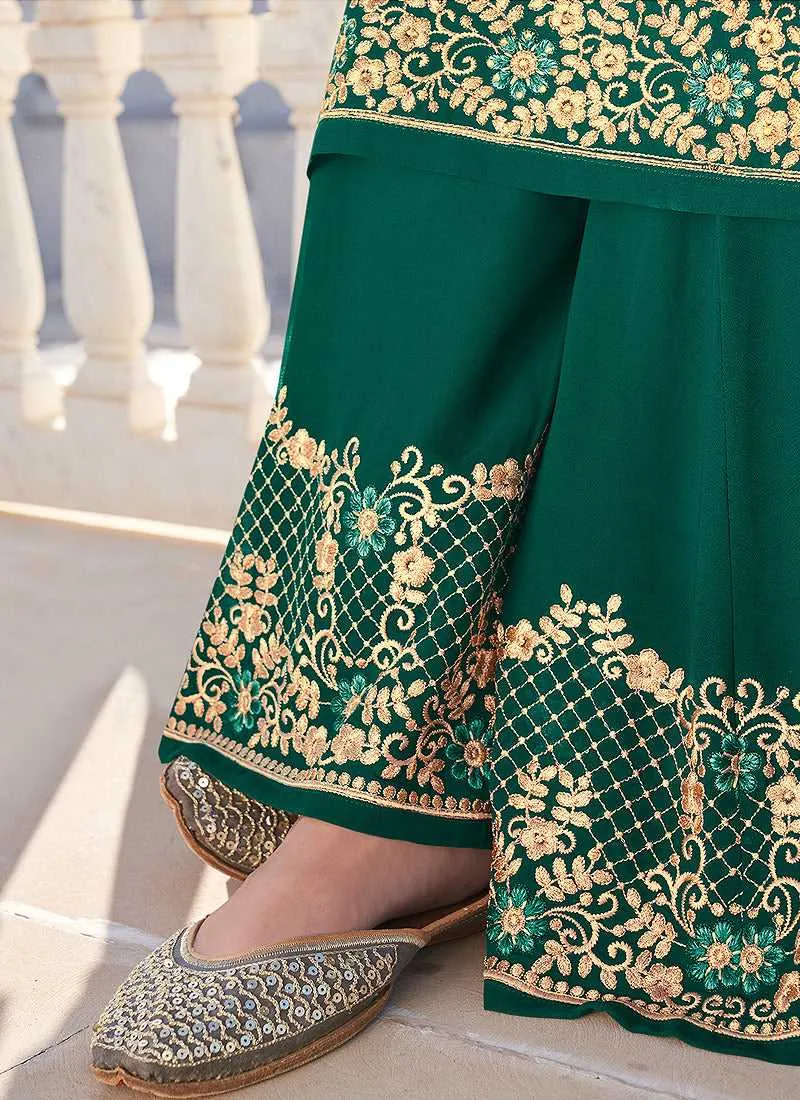 Green Heavy Embroidered Sharara Style Suit