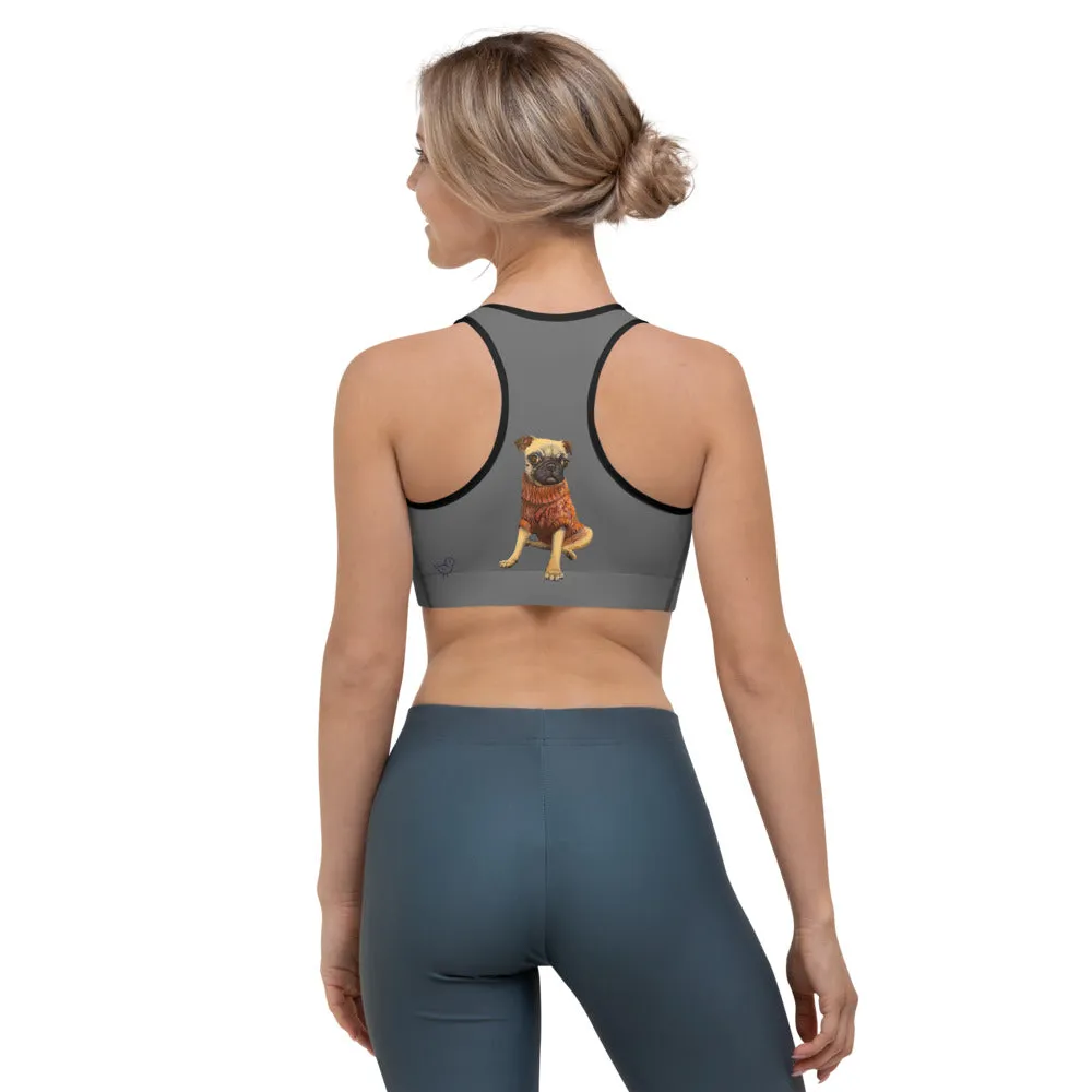 Grey Sports bra with Pug