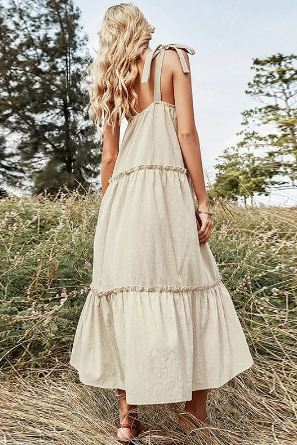 Halter Sleeveless Ruffle Maxi Dress