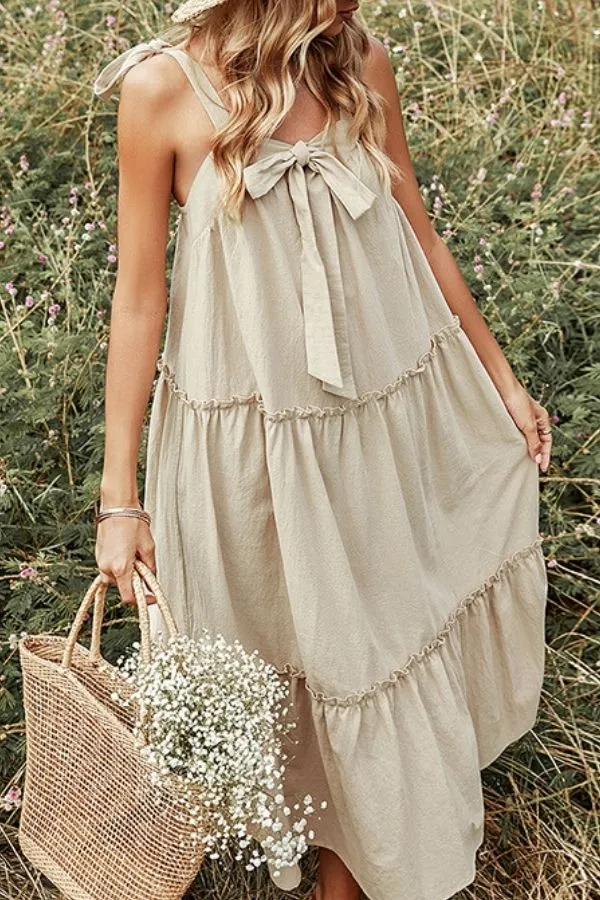 Halter Sleeveless Ruffle Maxi Dress