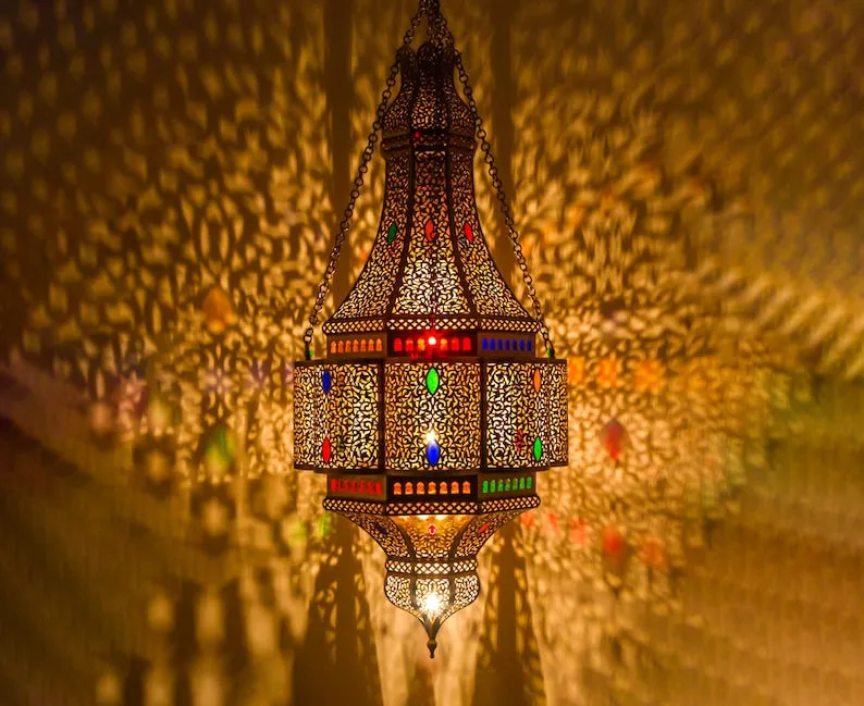 Handmade Artisanal Large Moroccan Brass Pendant Light – Elegant Moroccan Chandelier for Sophisticated Home Décor